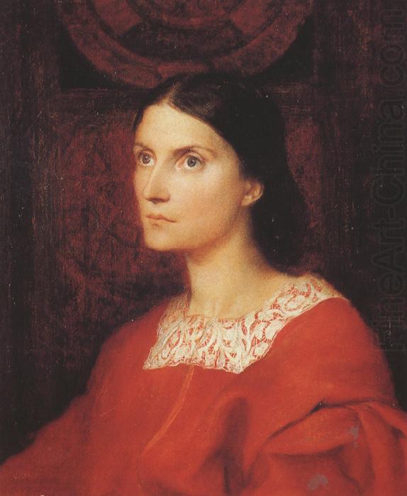 George Frederick watts,O.M.,R.A. Portrait of Lady Wolverton,nee Georgiana Tufnell,half length,earing a red dress (mk37) china oil painting image